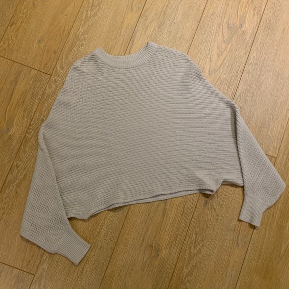 Seven Sister Beige Cream High Neck Dolman Sleeve Batwing Cropped Sweater XS - Picture 4 of 6